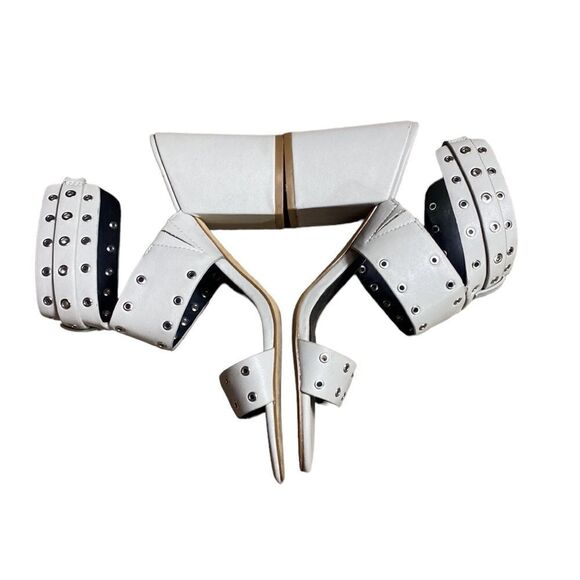 Rebecca minkoff carter grommet strappy block heel sandals light grey 8.5m - Picture 5 of 9